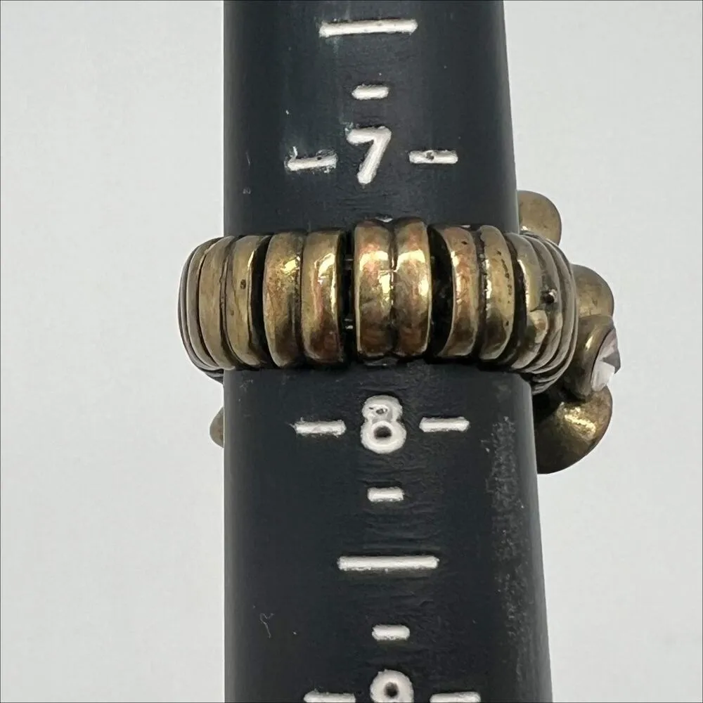 Fossil Dangling Stones Gold Tone Elastic Stretchy Statement Ring Size 7.5 - Image 6