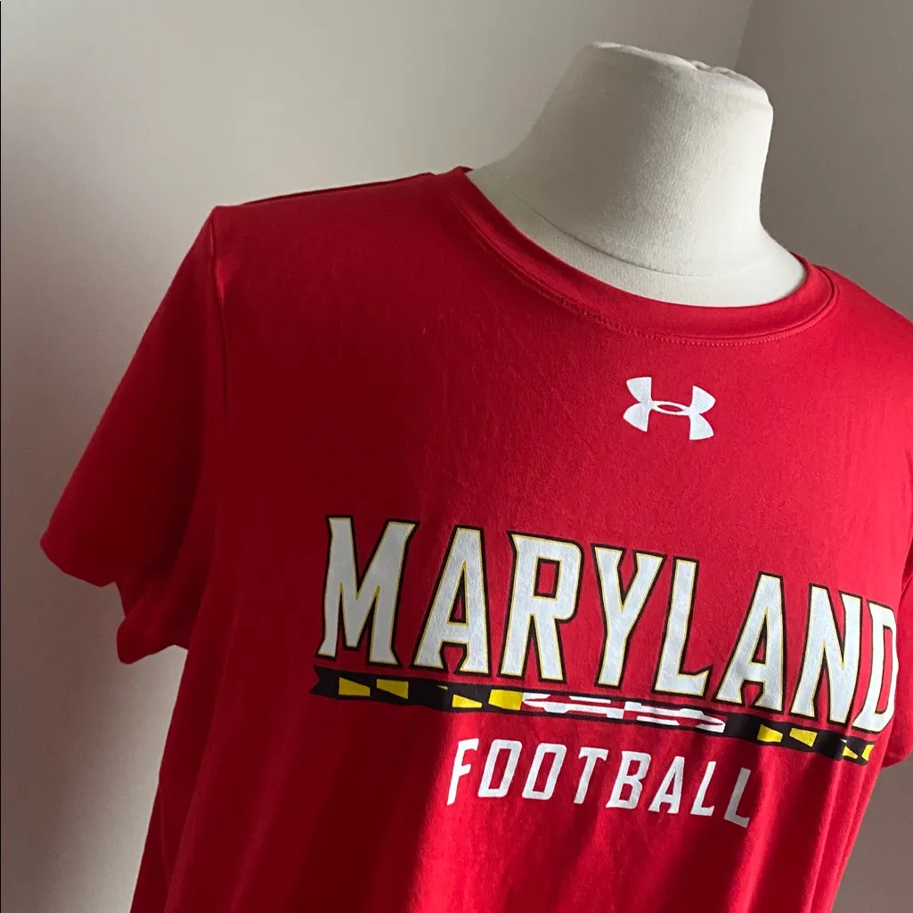 Under Armour Maryland Football Tee Womens Sz XL Red Short Sleeve - Image 2