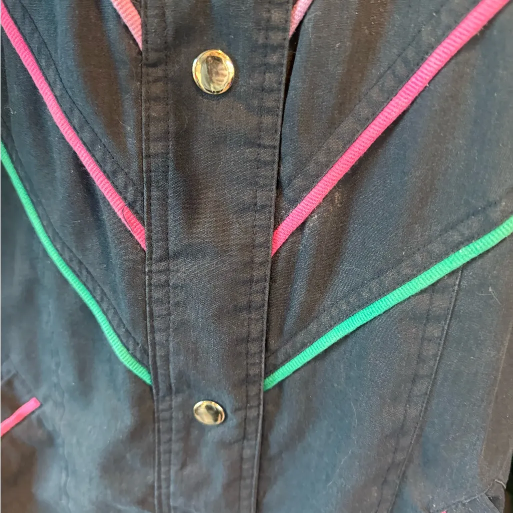 Vintage Blair Navy Jacket with Pink and Green Details size Small can fit Medium - Image 4