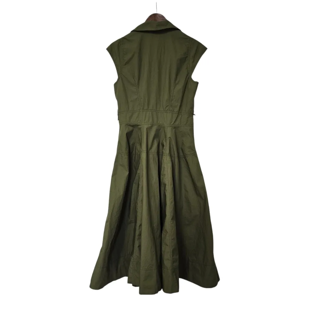 Maeve Anthropologie V-Neck Wrap Shirt Midi Dress Size Medium Olive Green No Belt - Image 4