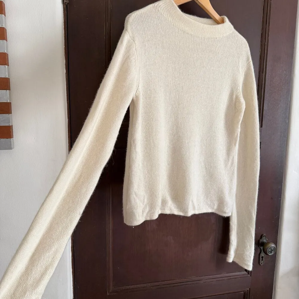 LPA | Cream Merino Wool and Raccoon Mock neck Slim fit Sweater | Large - Image 3