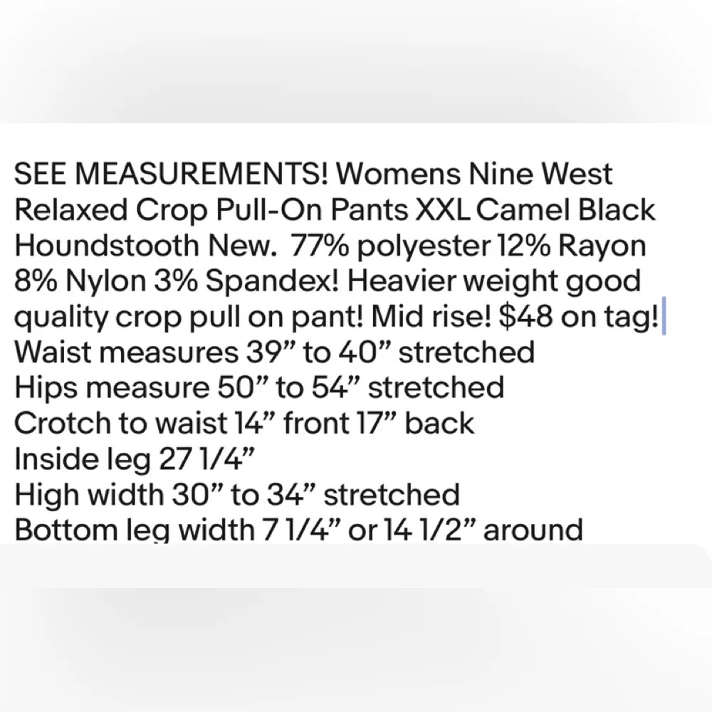 Womens Nine West Relaxed Crop Pull-On Pants XXL Camel Black Houndstooth New - Image 10