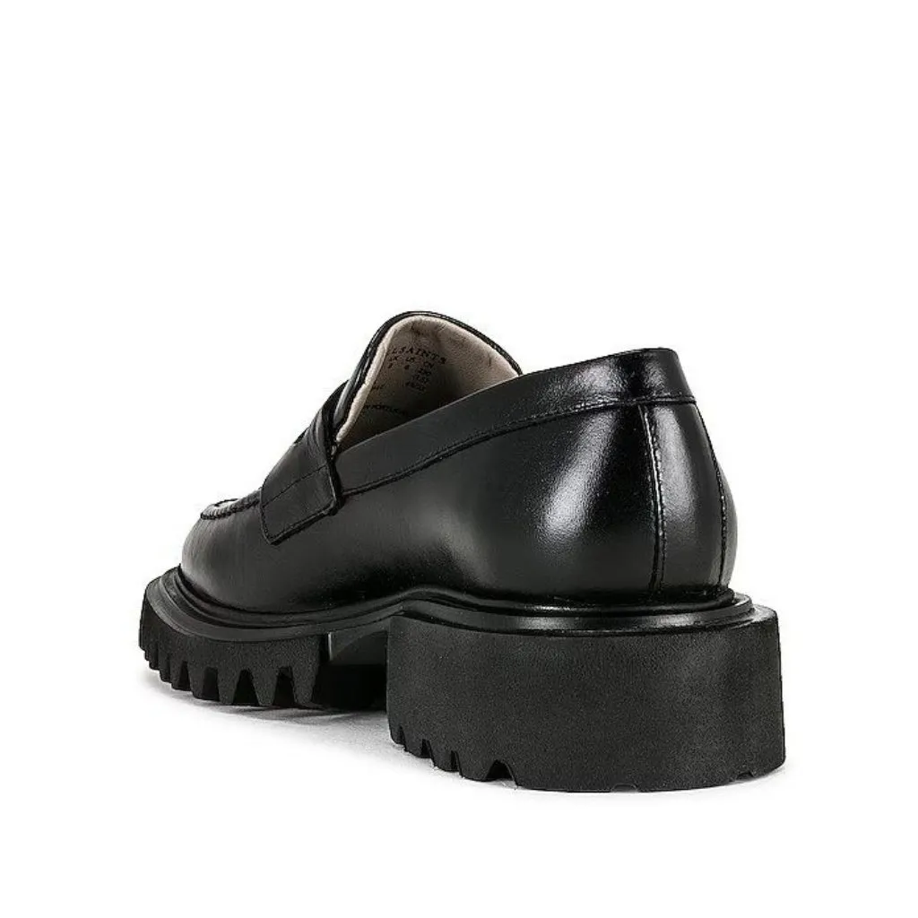 AllSaints Womens Lola Leather Loafers in Black 9 with Box Penny Oxford Shoes - Image 3