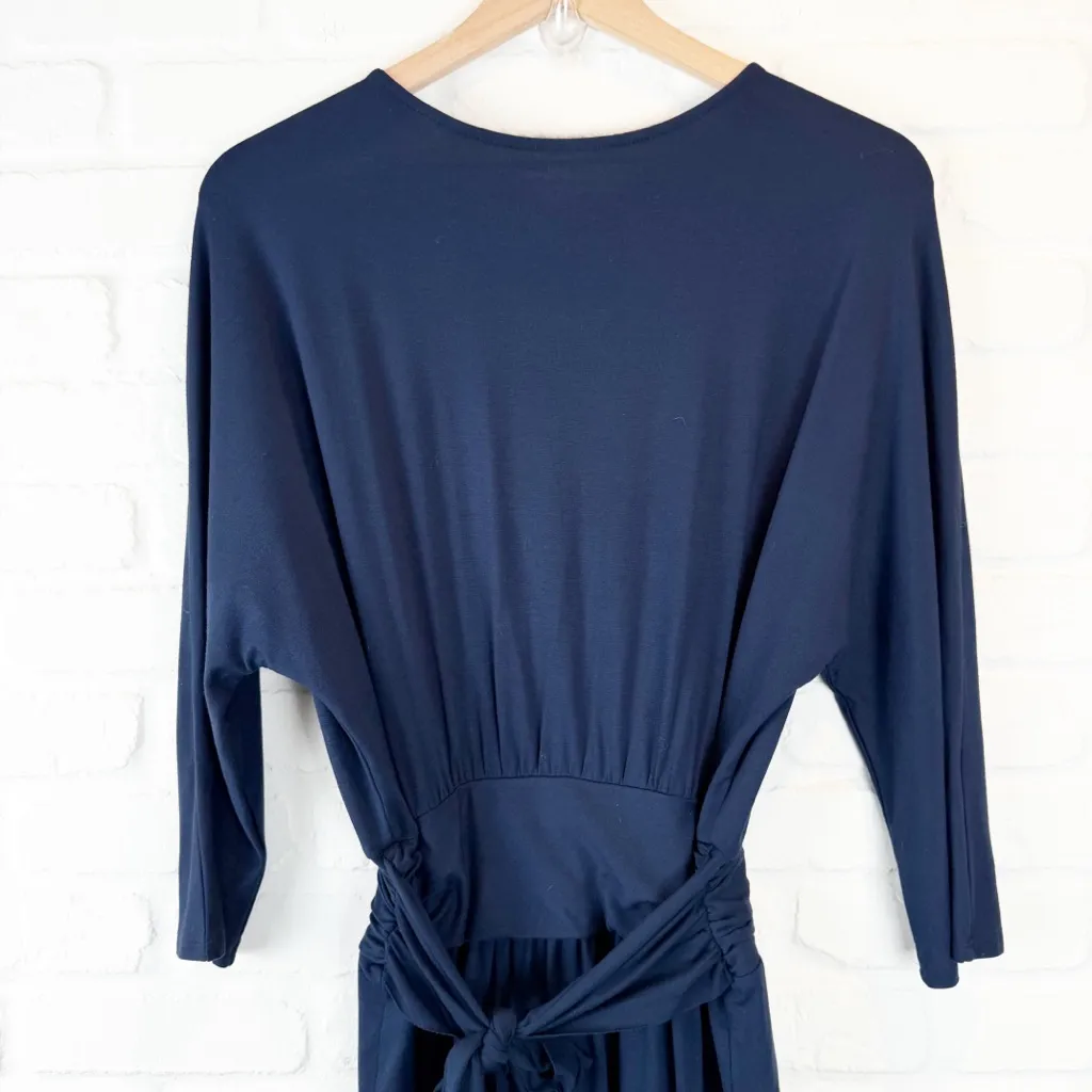 Three Dots Navy Blue Wrap Dress V Neck Waist Tie 3/4 sleeves Made in USA XL - Image 6