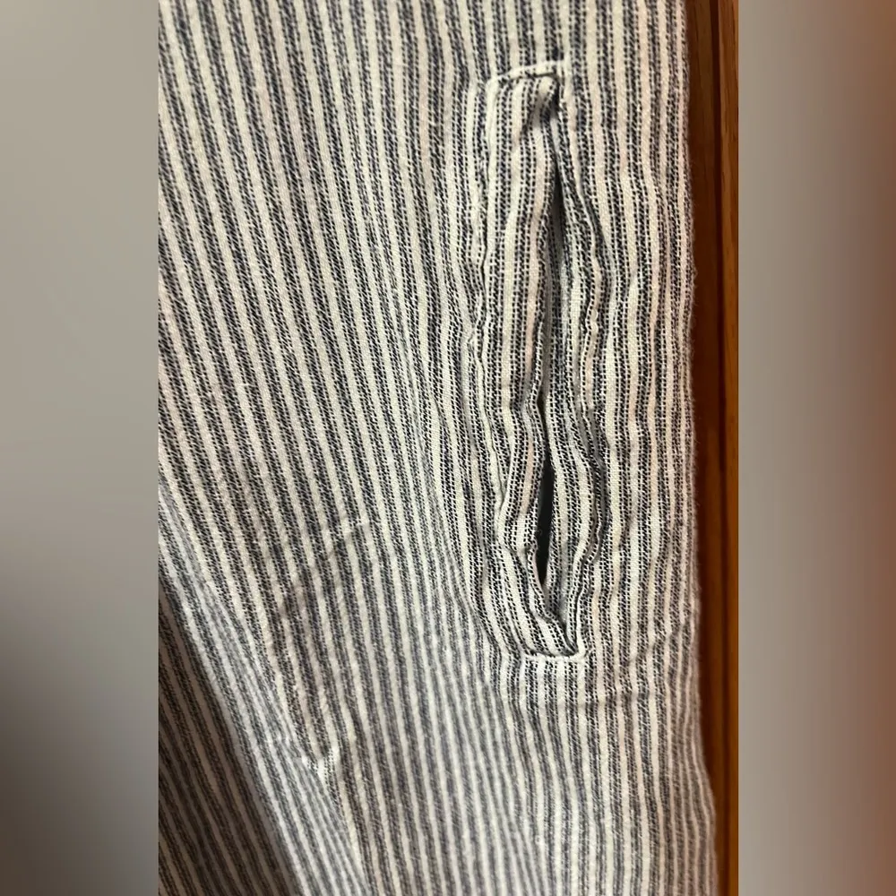 Thread & Supply Blue & White Striped Linen Frayed Hem Mini Dress Pockets Size XS - Image 6