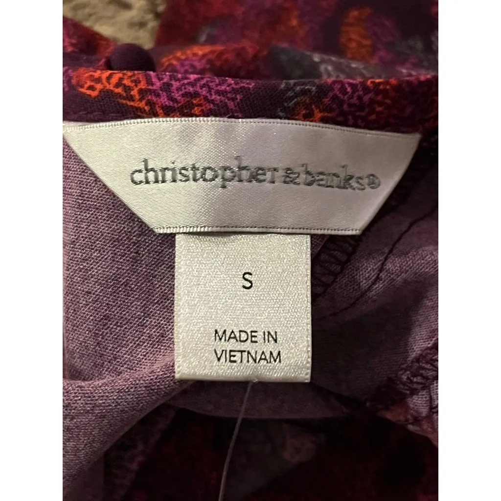 Christopher & Banks Women’s Blouse S Burgundy Floral Long Sleeve NEW - Image 8