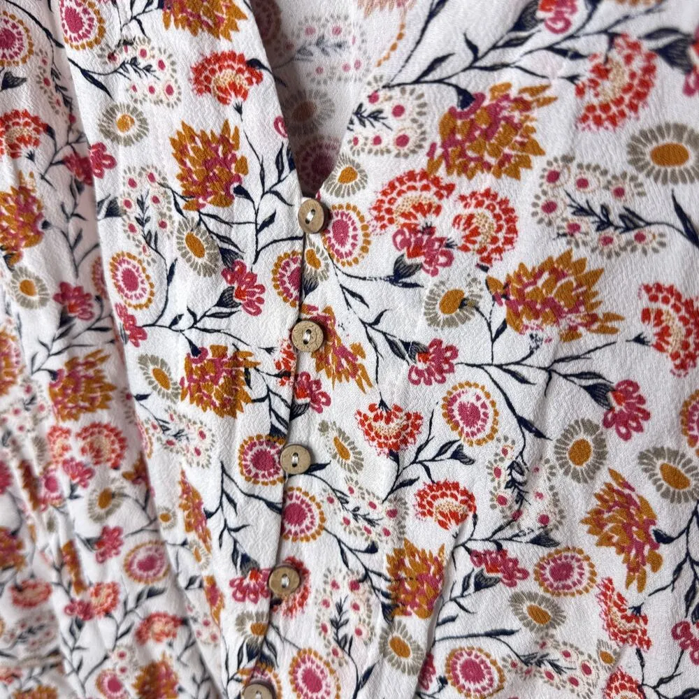 Free People Small She's Dainty Bodysuit Ditzy Floral Long Bell Sleeve Plunging V - Image 3