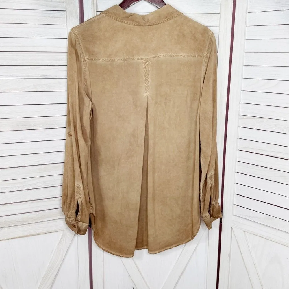 Velvet‎ Heart Oil Rubbed Look Button Up Shirt Tan Small Western Grunge Rayon - Image 8