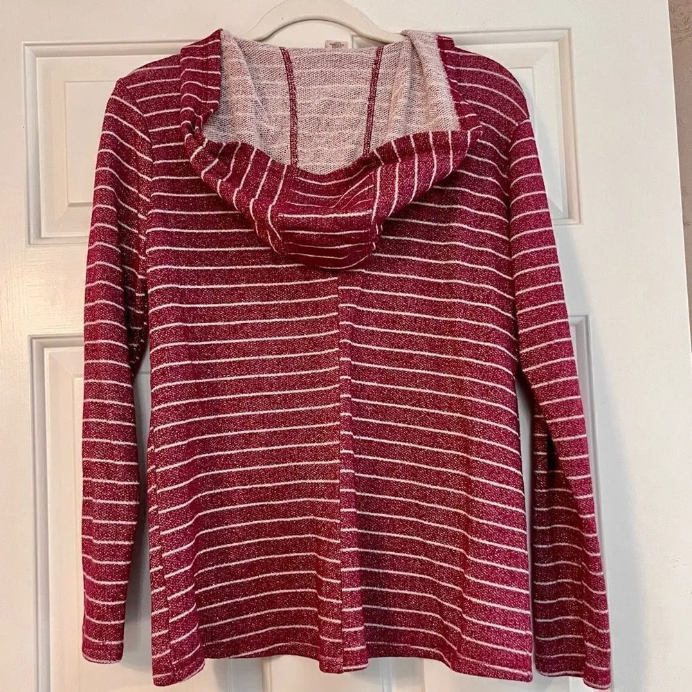 St. John’s Bay Medium Burgundy Red Striped Sparkly Hoodie Shirt - Image 3