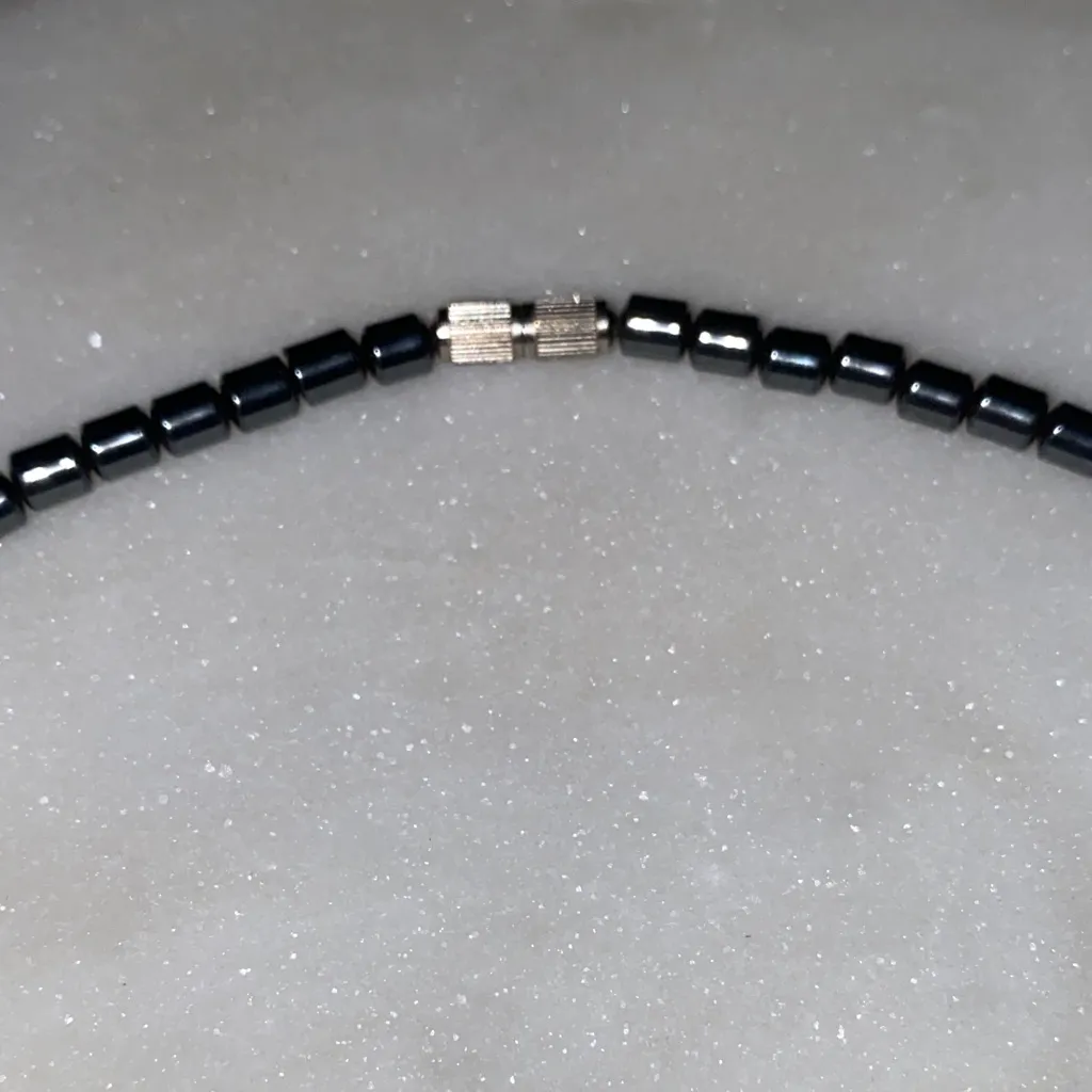 Hematite & Dyed Blue Cat's Eye Collar Necklace Screw Clasp Punk Rock Silver - Image 6