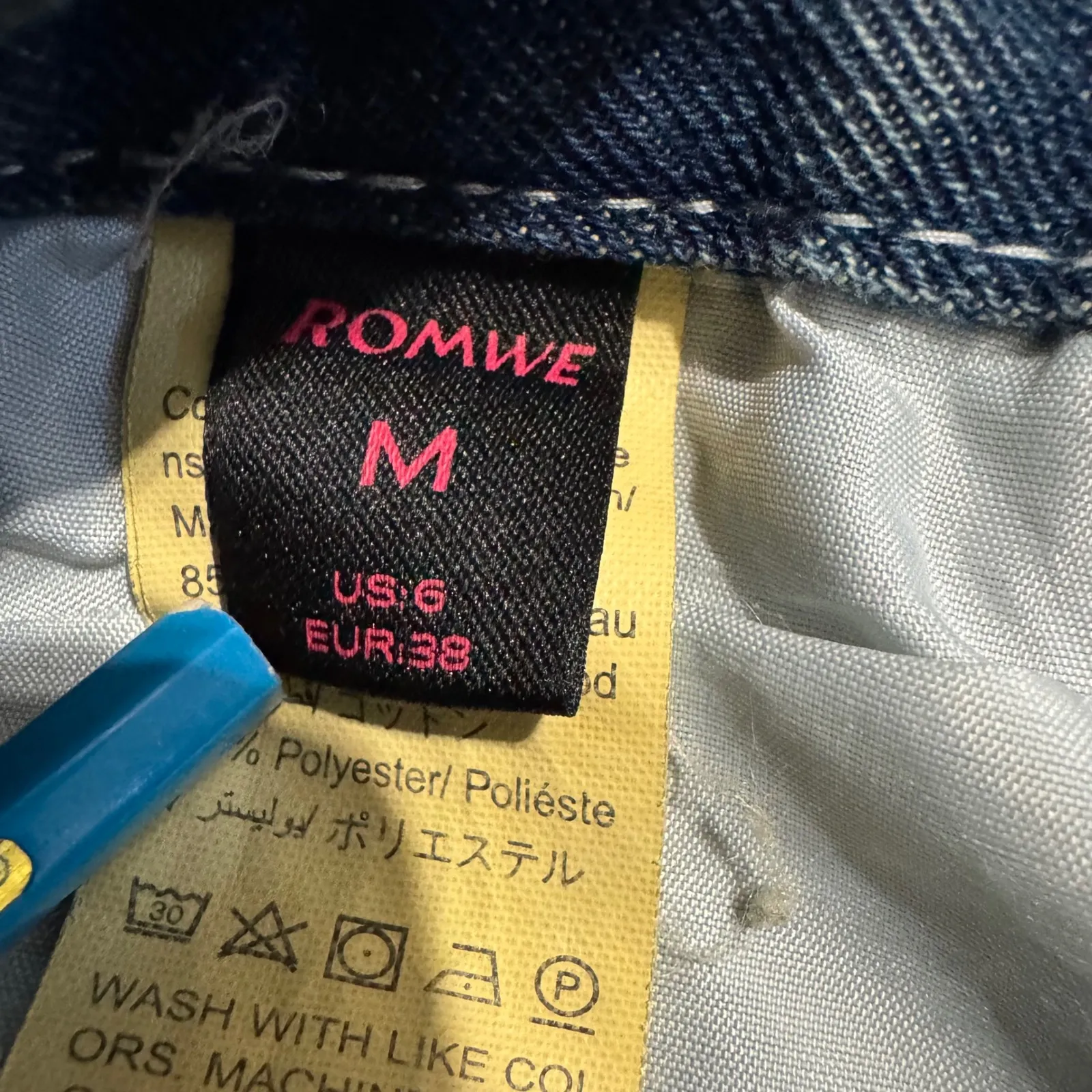 ROMWE Women's Blue Distressed Star Patch Wide Leg Skater Jeans Size M Frayed Y2K - Image 9