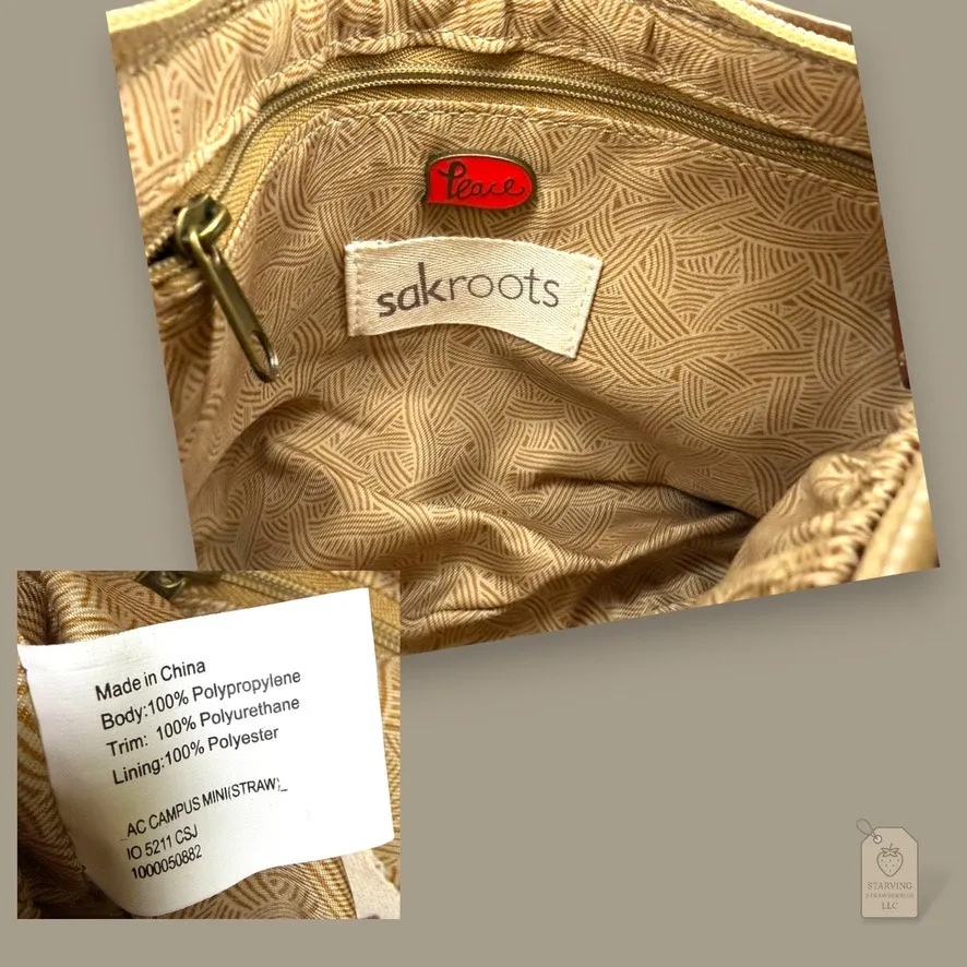 Sakroots Owl Embroidered Straw Crossbody Bag Brown Woven Boho Purse - Image 5