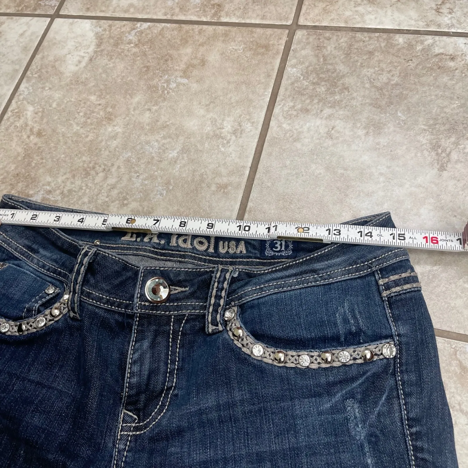 LA Idol USA Womens Embellished Bootcut Jeans Dark Wash Size 9/31 EUC bling boot Blue - Image 3