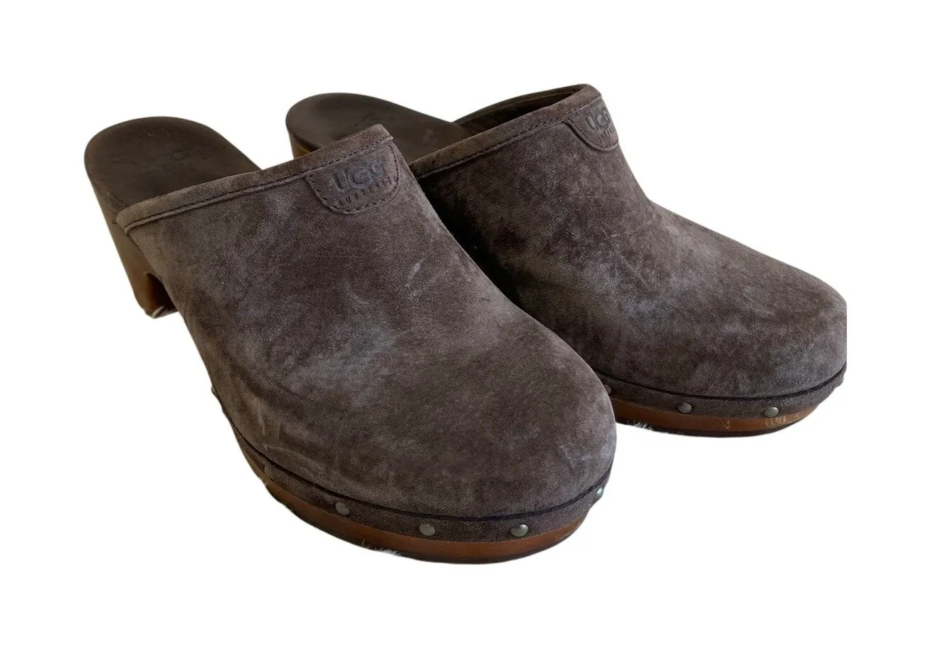 UGG Tan Suede Wooden Heel Clogs Boho Cozy Fall Comfort Shoes Size 7 - Image 1