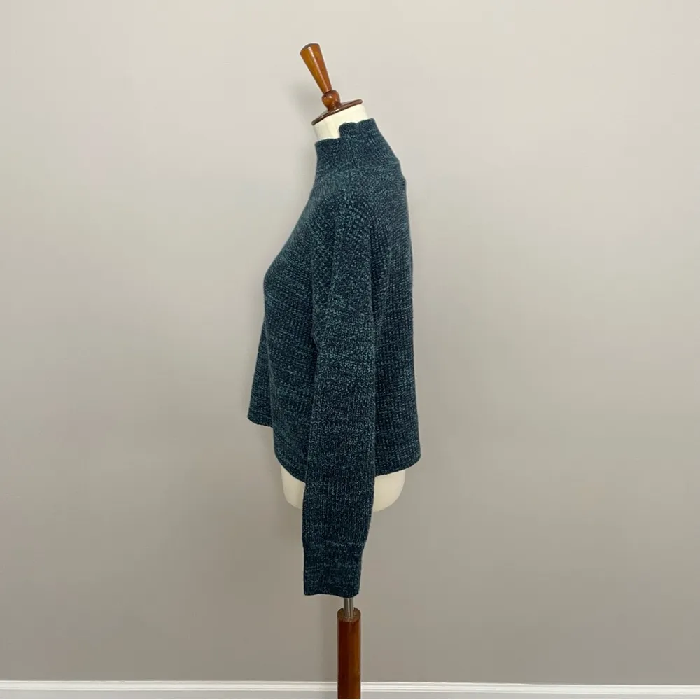 John + Jenn Sweater Boxy Mock Neck Cropped Knit Mid Weight Black Green - Image 4