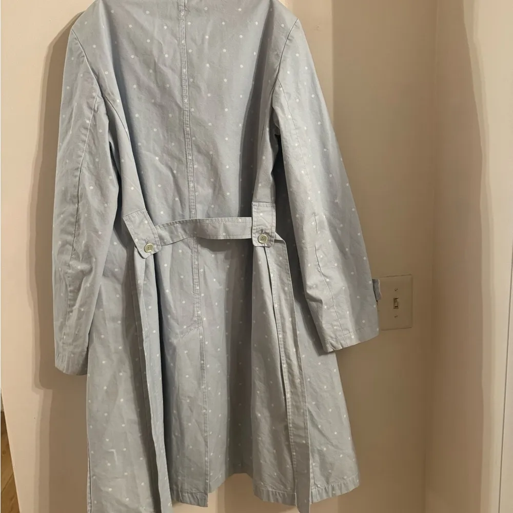 Max Mara WEEKEND made in italy trench coat pale blue with white polka dots size8 - Image 5