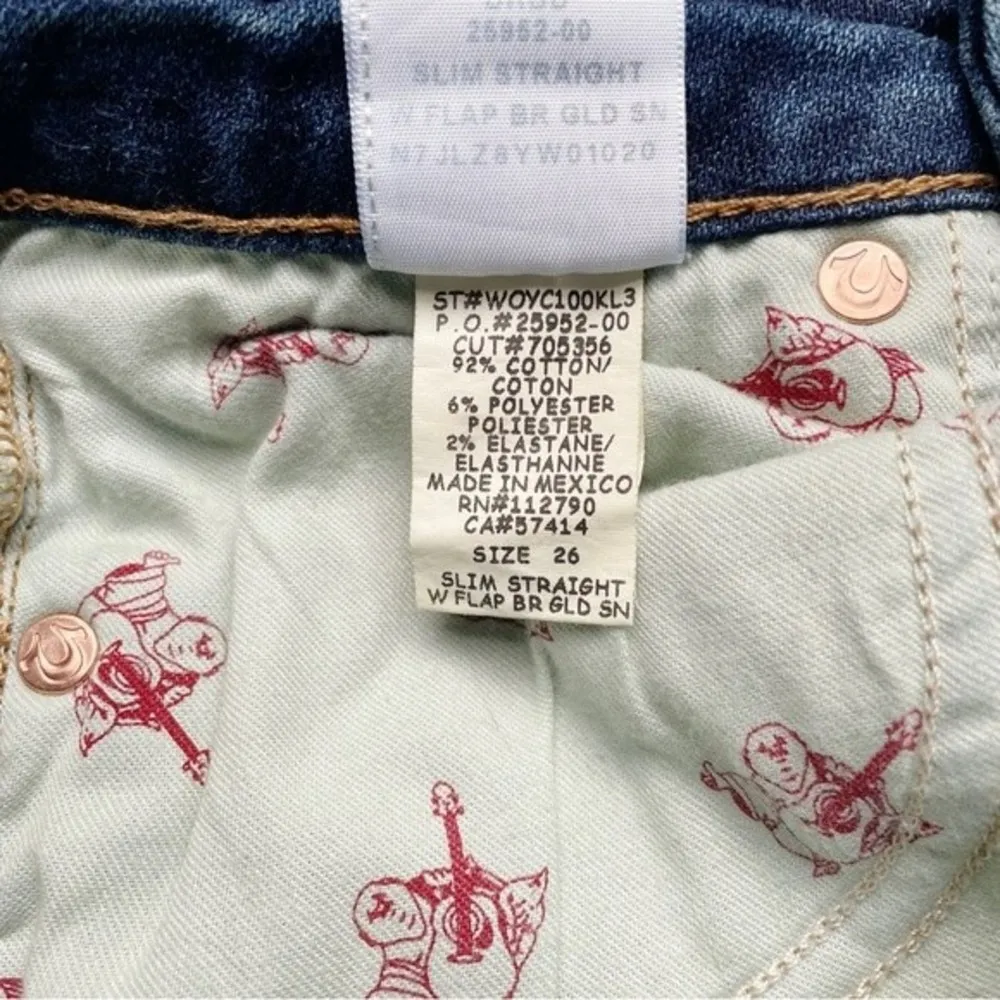 True Religion Slim Straight Back Flap Jeans Island Song Wash Women’s Size 26 - Image 12