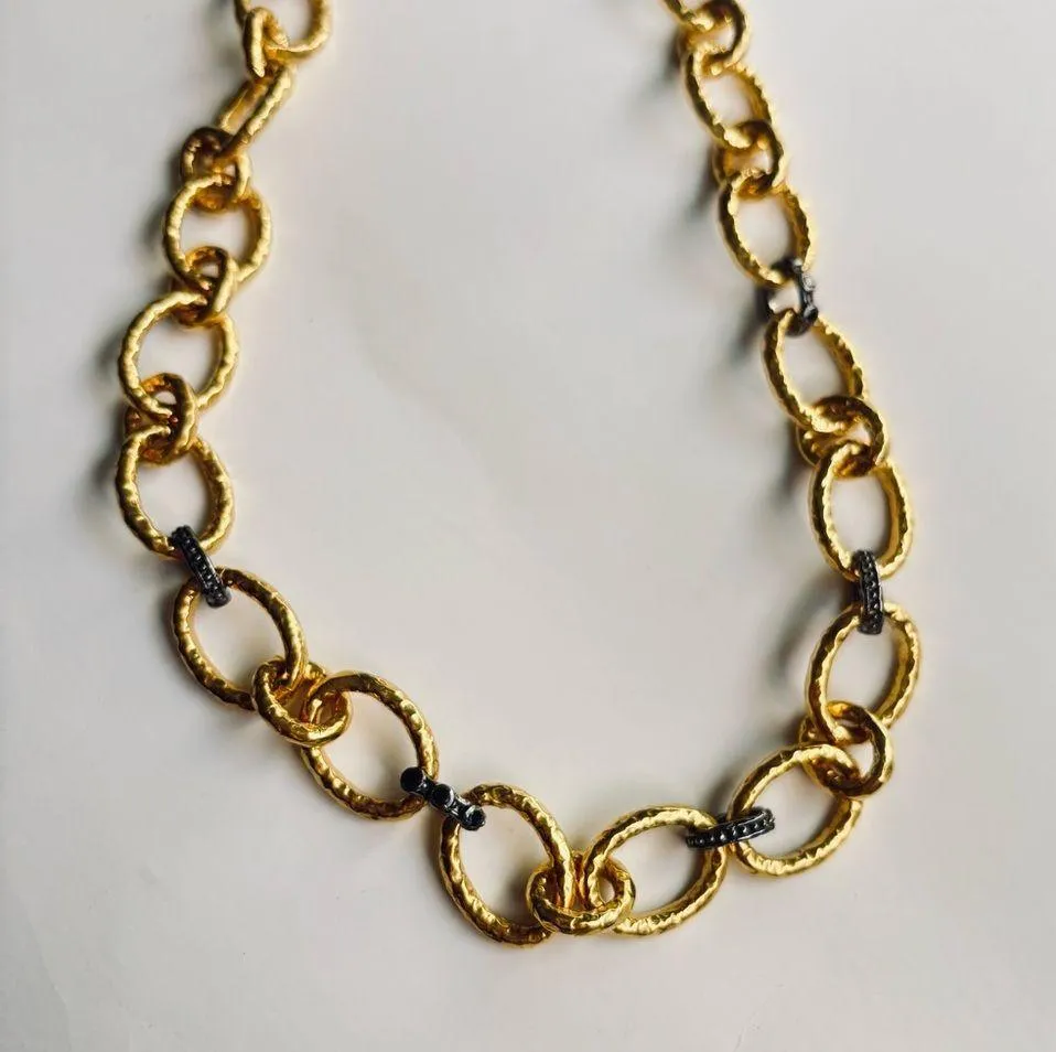 Bronzallure Italy Hammered Goldtone Link Colored Stone Chain Necklace Gold - Image 10