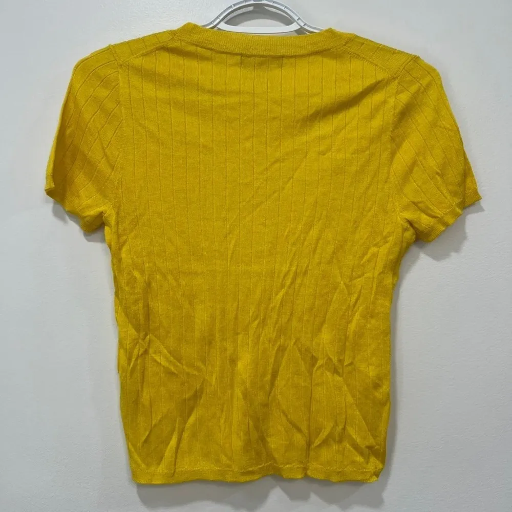 J Crew Womens Top Small Crewneck Yellow Knit Short Sleeve Stretch Minimal Bright - Image 2