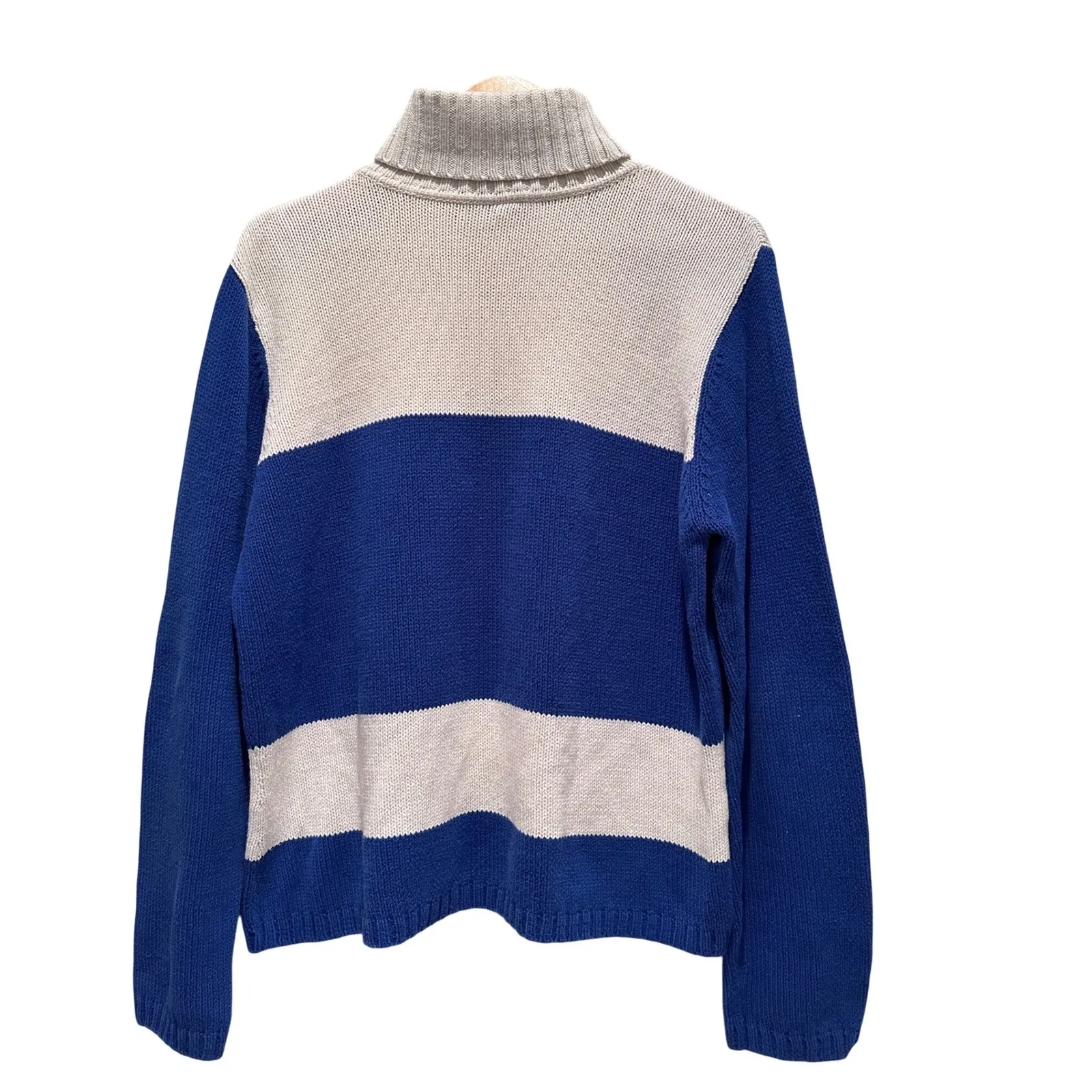 Vintage Talbots Blue White Striped Chunky Turtleneck Sweater Size XL Cotton - Image 2