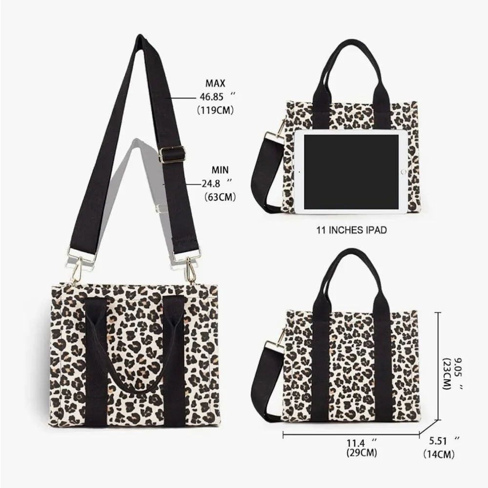 Leopard Print Tote Bag with Black Accents Brown - Image 2