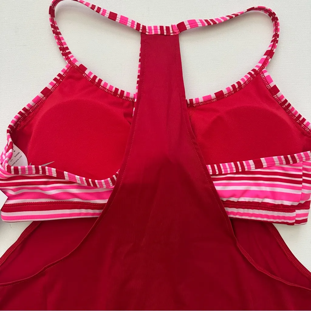 Nike  Red and Pink Striped Tankini Size M - Image 8
