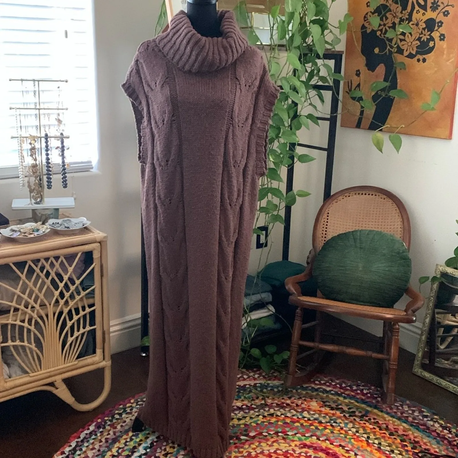Free People On A Cloud Chocolate Brown Cable Knit Midi Maxi Sweater Dress - Image 3