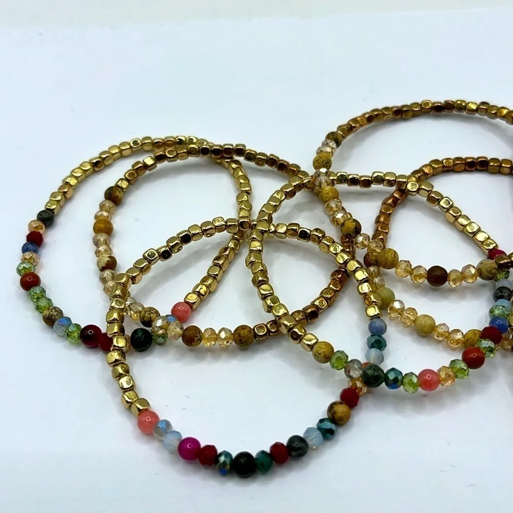 Stretch Fall Gold Jewel Tone Beaded 8 Strand Bracelet Fun Boho Trending - Image 9