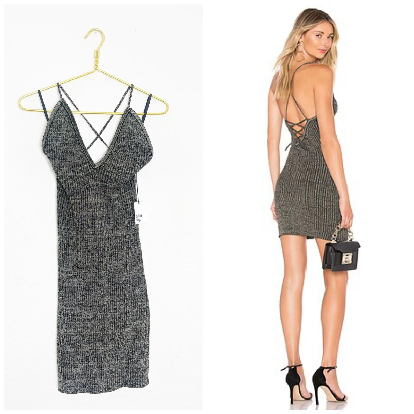 NWT By The Way Goldie Knit Mini Dress in Black & Gold Size Medium Cocktail Party - Image 2