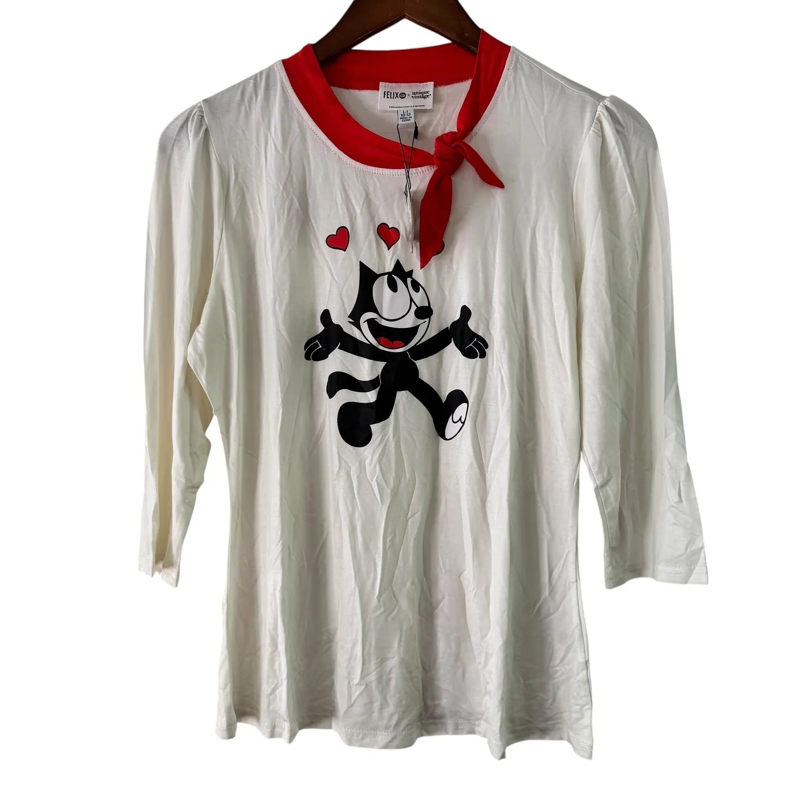 Felix the Cat x Unique Vintage Top 1X/16 Cream Red Trim 3/4 Sleeve‎ - Image 8