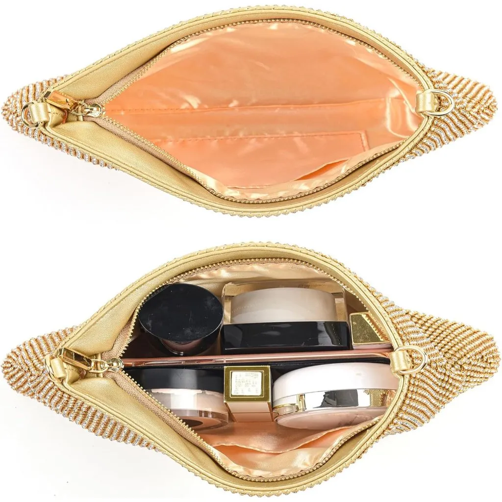 ⚡ Women's Beautiful Rhinestone Gold Sparkly Handle Chain Evening Clutch Bag - Image 7