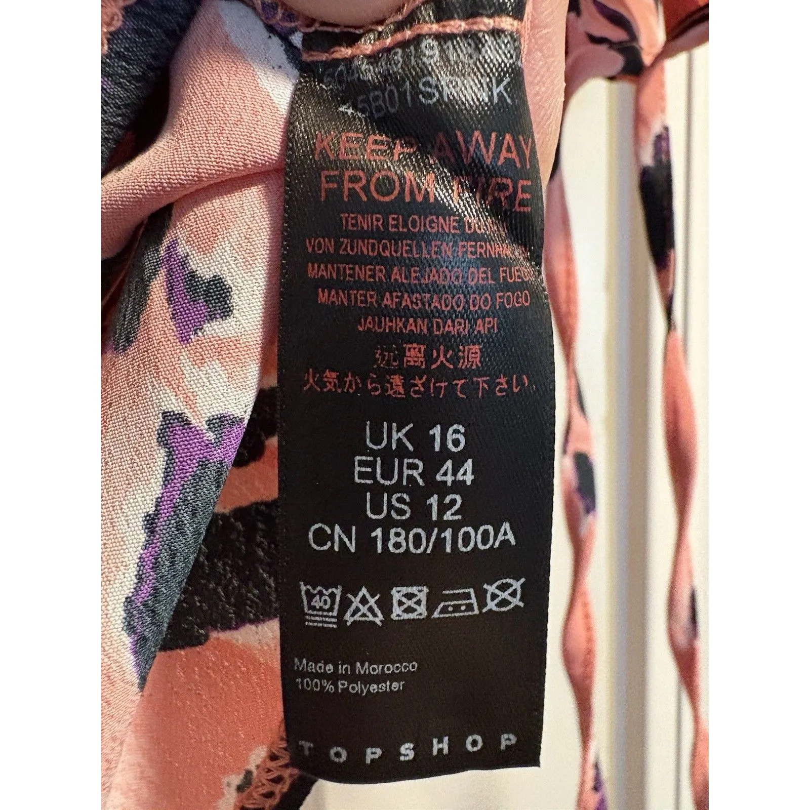 TopShop Shirt Womens Size 12 Pink Cheetah Print Tie Short Sleeves Aminal Print - Image 4