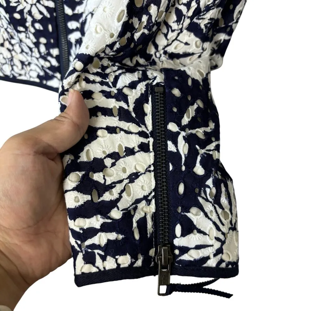 Boden Amelie Broderie Biker Jacket Women's Size 4 Blue - Image 10