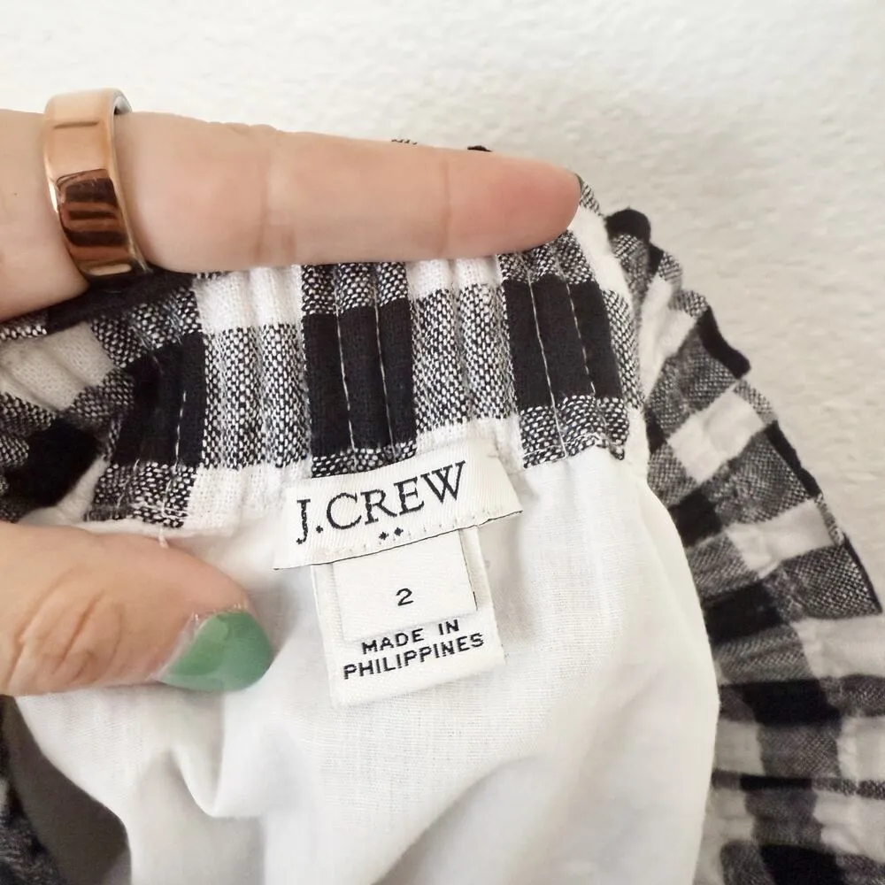 [J. Crew] Black White Gingham Plaid Scalloped Hem Linen Blend Mini Skirt Size 2 - Image 12