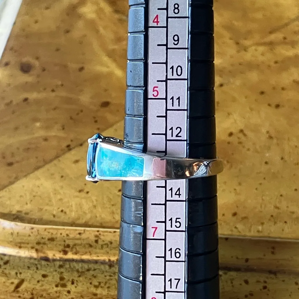 London Blue Topaz Turquoise Sterling Silver Ring Size 6 - Image 9