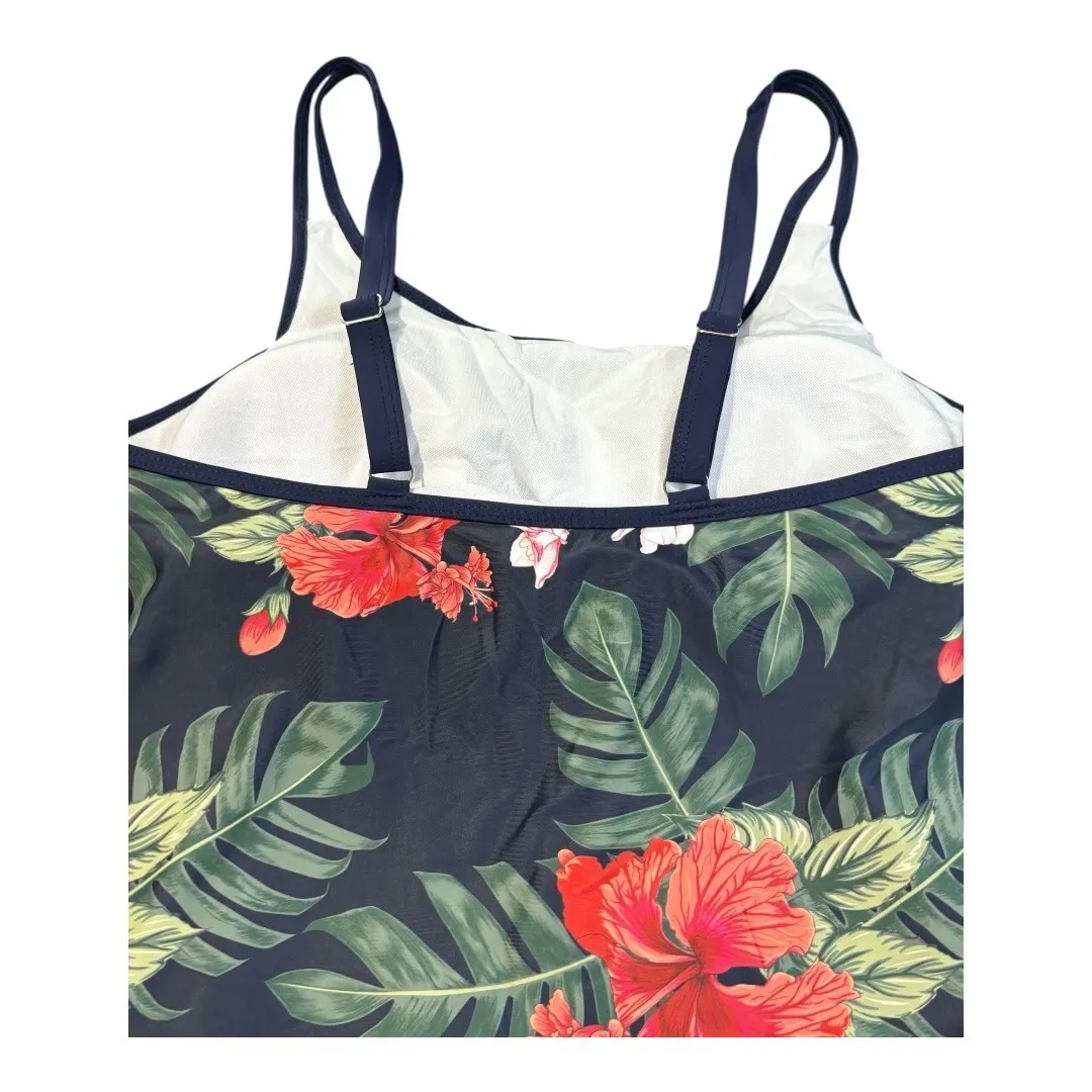 Floral Tankini Swimsuit Tropical Print Two Piece Bathing Suit Size Medium‎ New Blue - Image 8