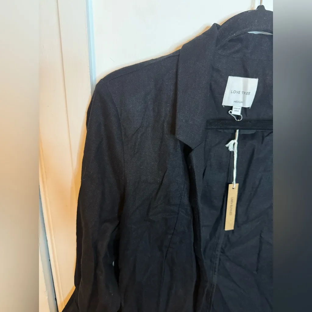 Nwt Love Tree Black Linen Open Front Jacket - Image 5