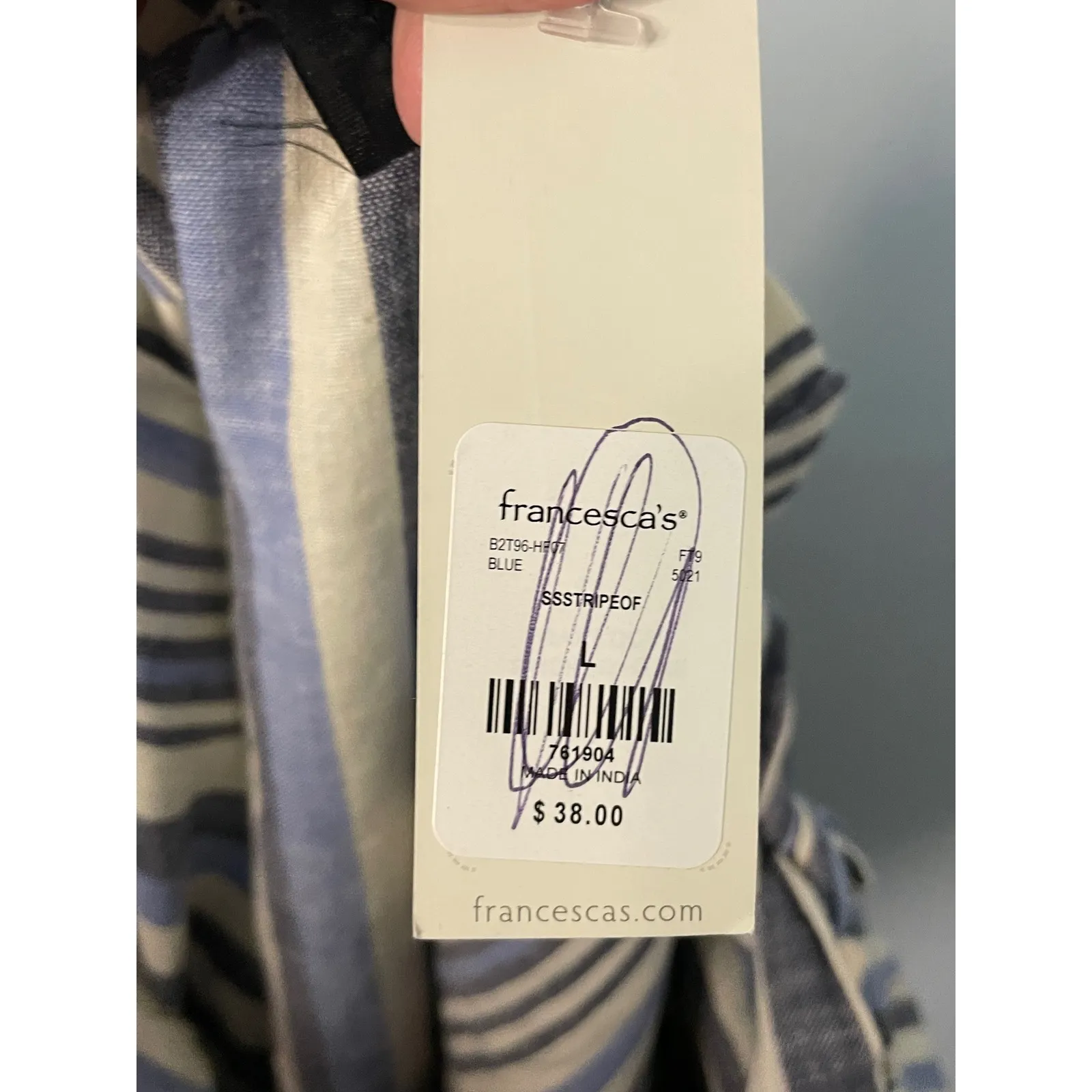 NWT ANGIE Blue White Stripe Off Shoulder Tie Shoulder‎ Top Women's Size L - Image 5