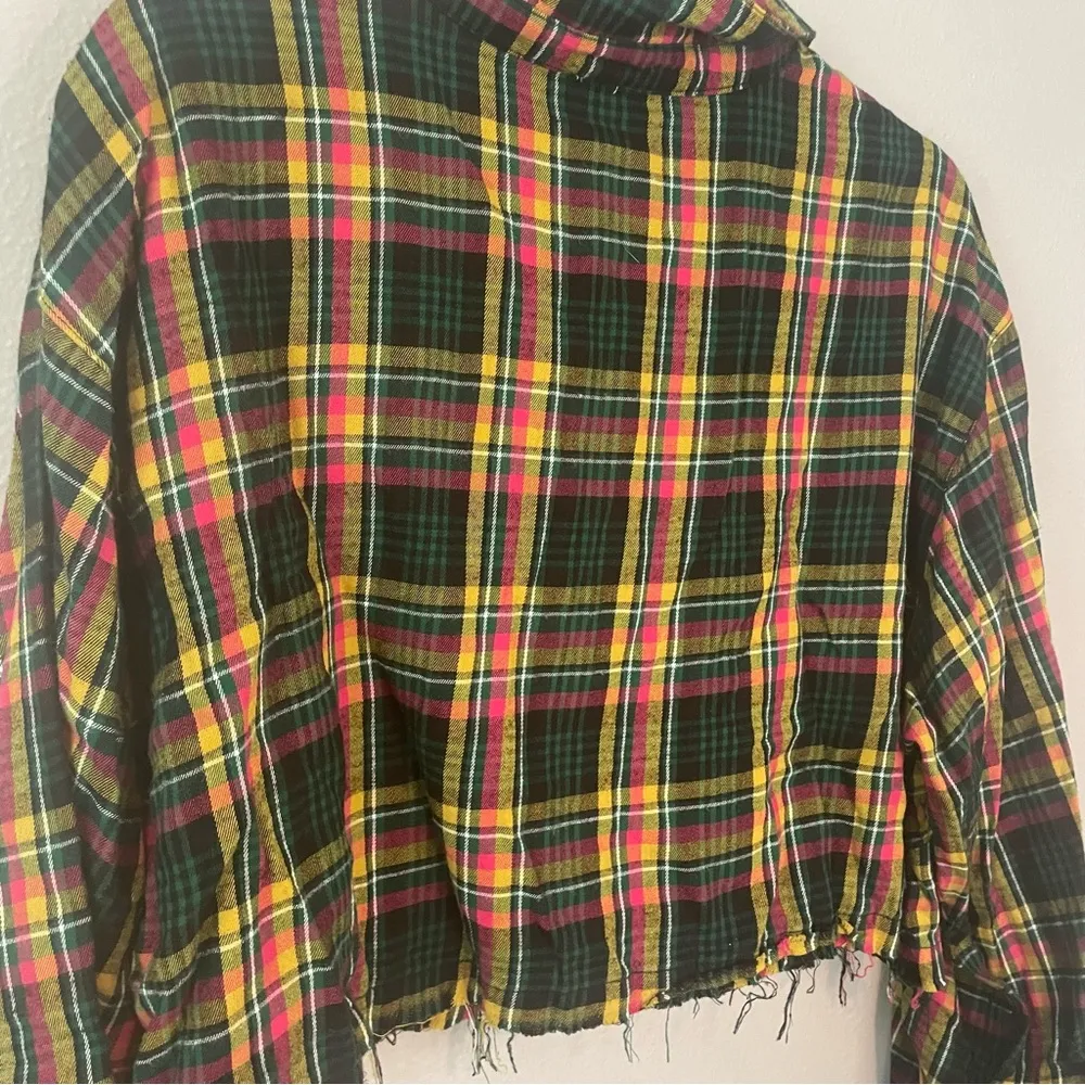 Savage X Fenty Tied Up Tartan Raw Hem PJ Shirt-Pink Canterbury Plaid size 2XL - Image 5
