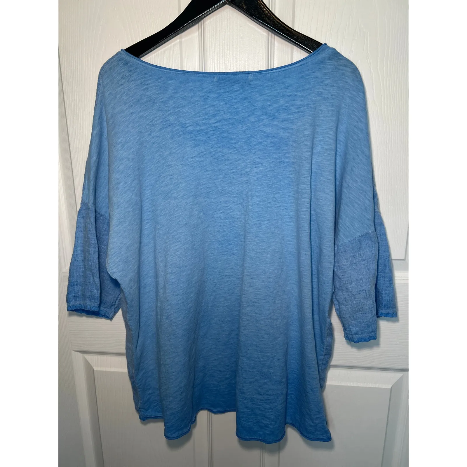 Tina Stephens Blue Linen Cotton Top Made in Italy Oversized 3/4 Sleeve One Size Size undefined - Image 5