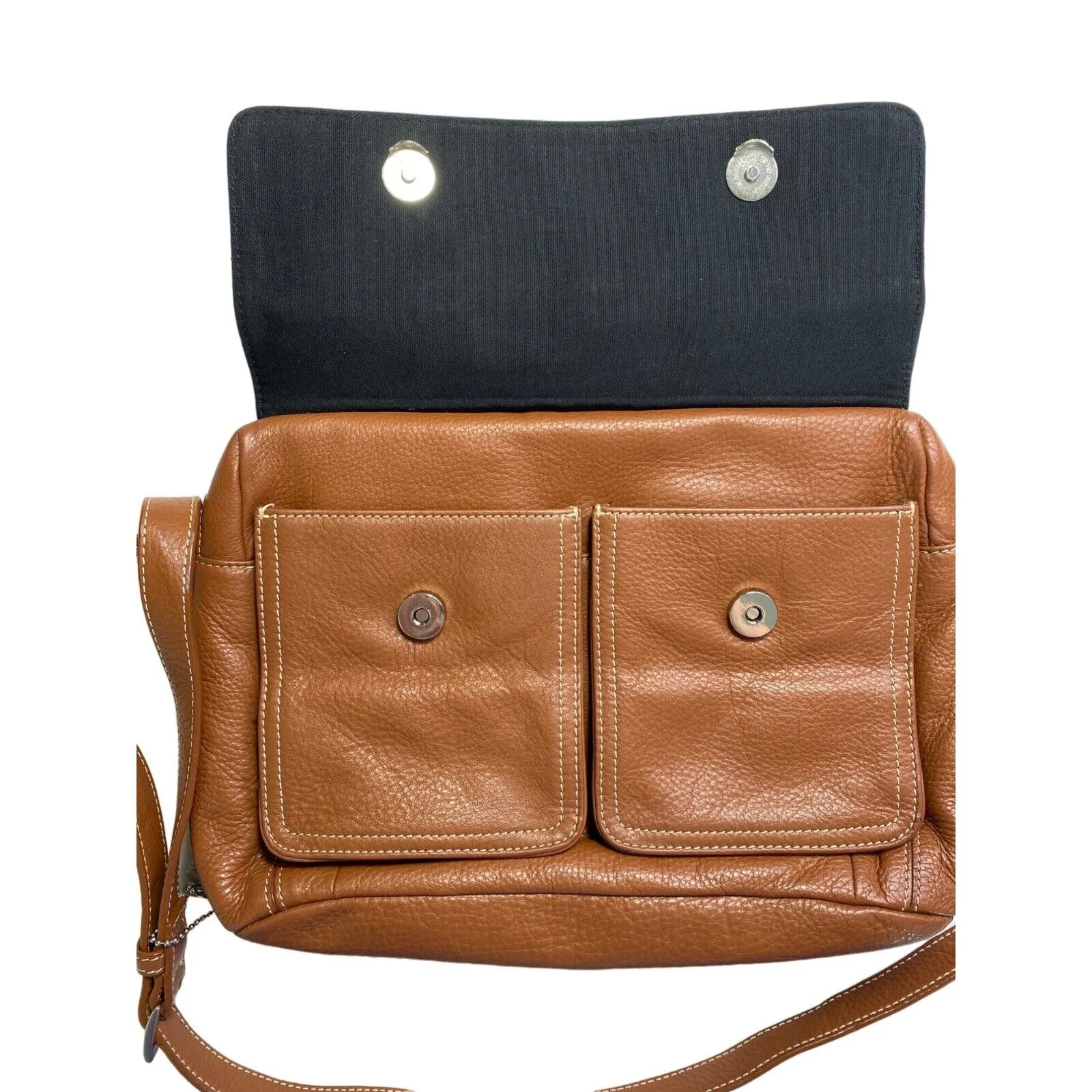 Tignanello Genuine Camel Soft Leather Handbag Crossbody Shoulder Pockets Purse Brown - Image 7
