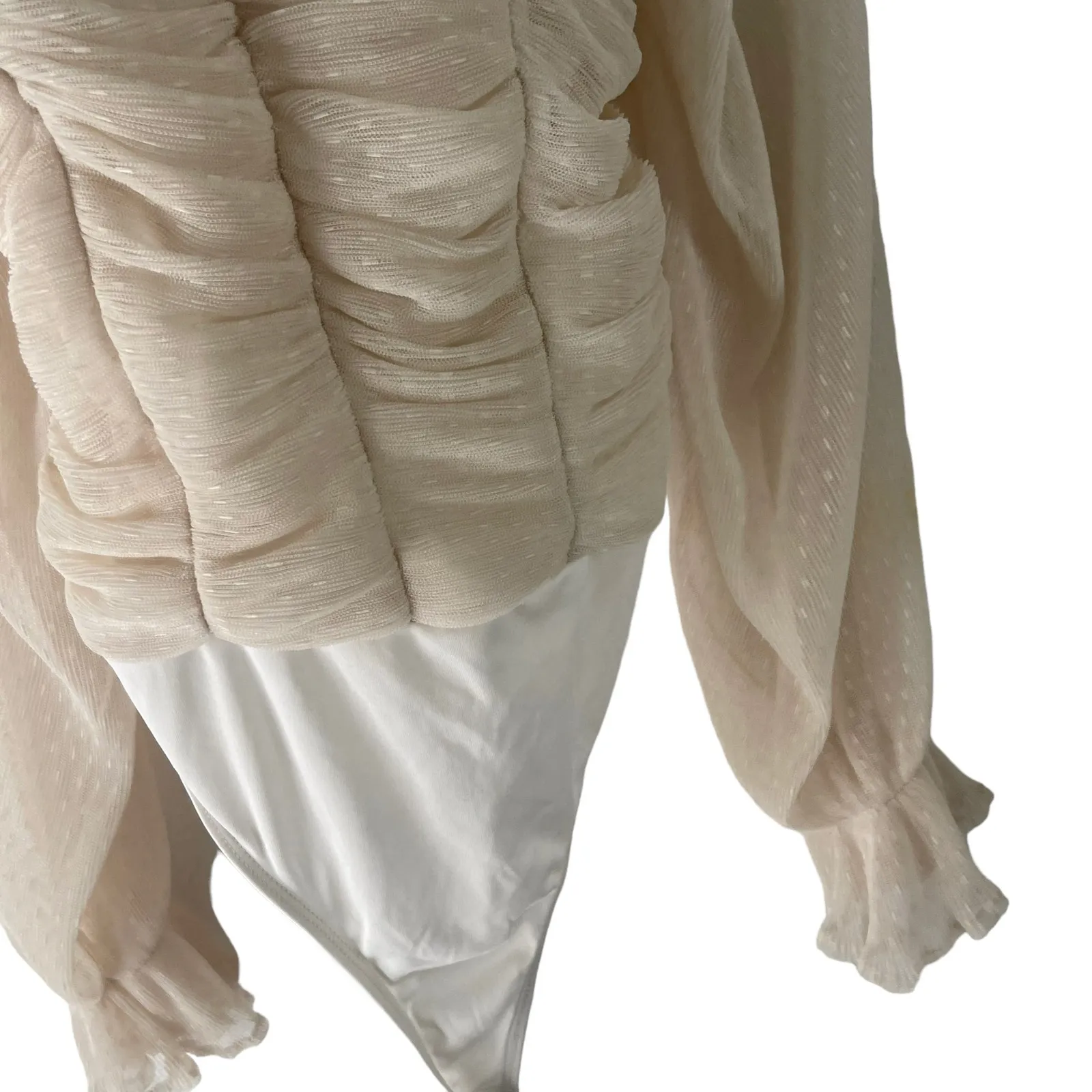 Biashe Women's Size Small‎ Cream Swiss Dot Puff Lace Body Suit - Image 5