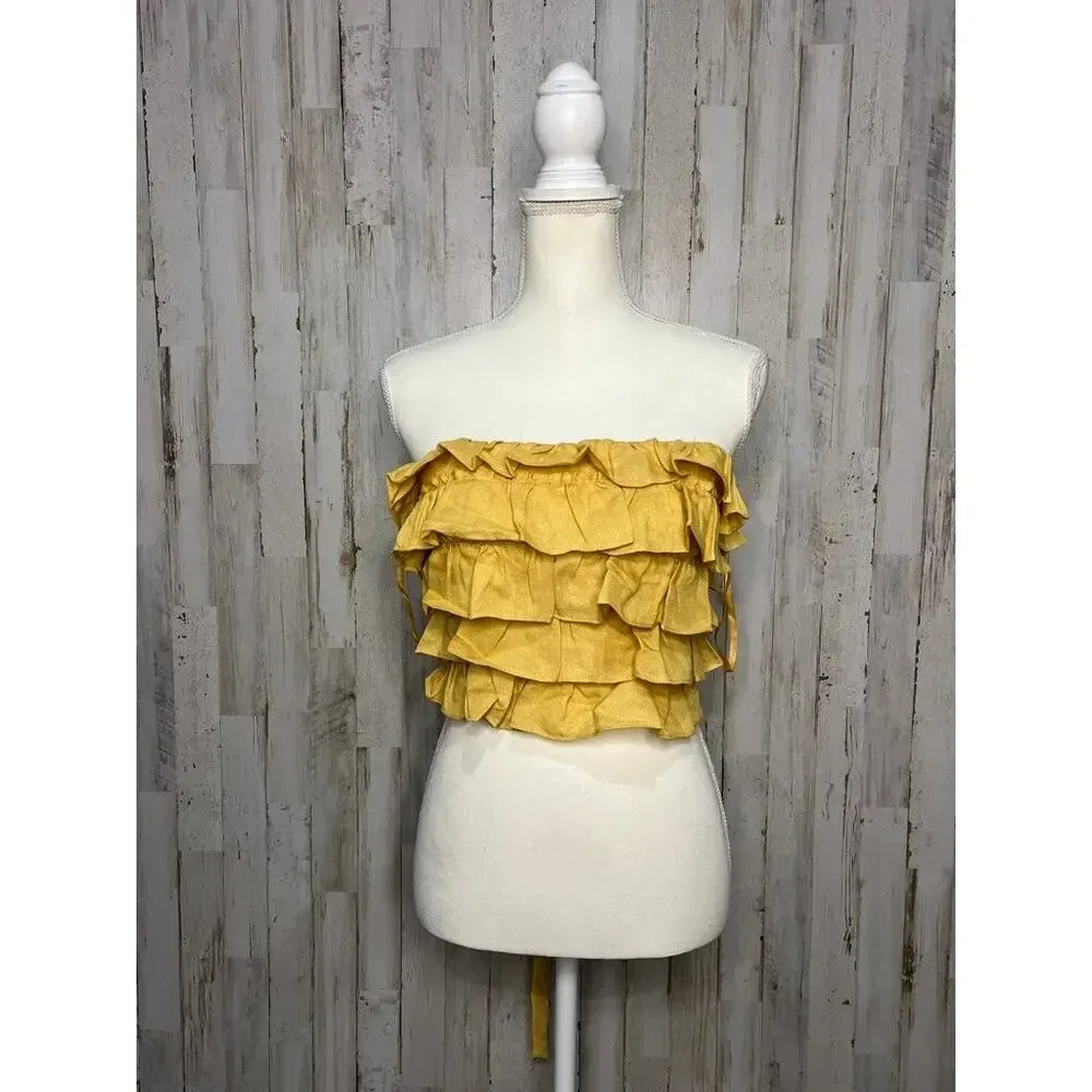Hello Molly Yellow Ruffled Tulle Corset Top Blouse Size Medium Party Wear - Image 2