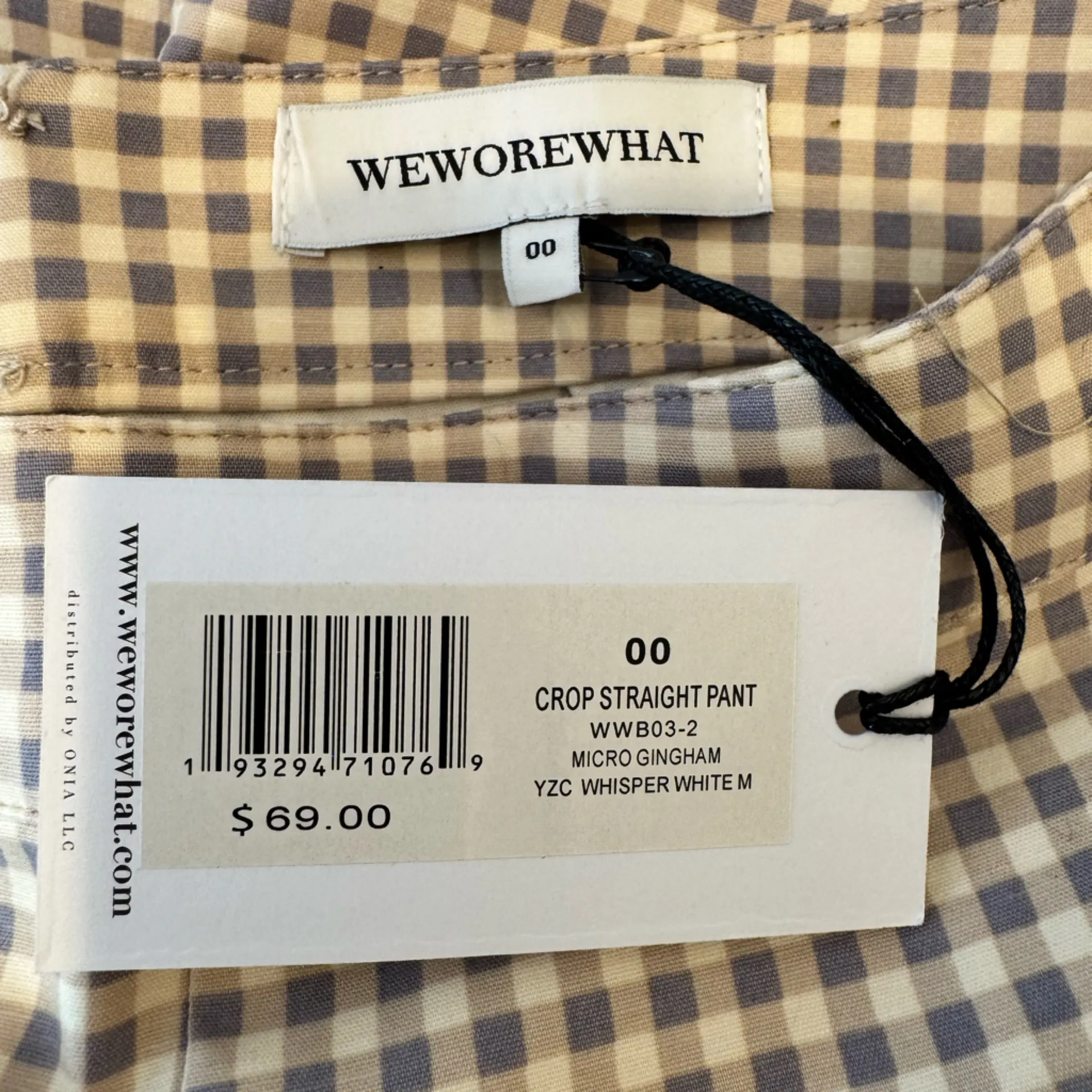 WeWoreWhat Micro Gingham Crop Straight Pants Size 00 Whisper White NWT - Image 7