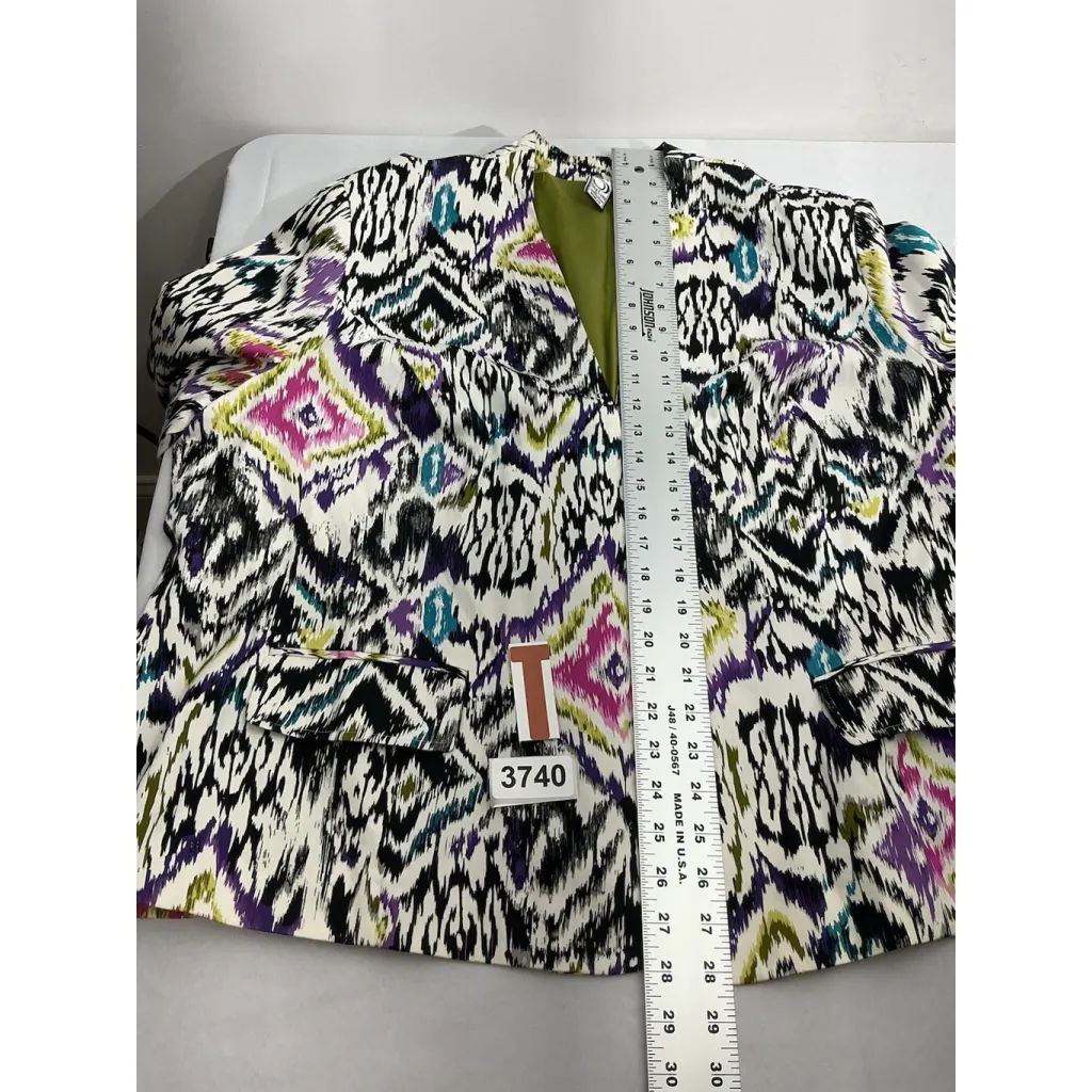 Womans Silk Land 2X Multicolor Geometric Open Front 3/4 Sleeve Lined Blazer - Image 7