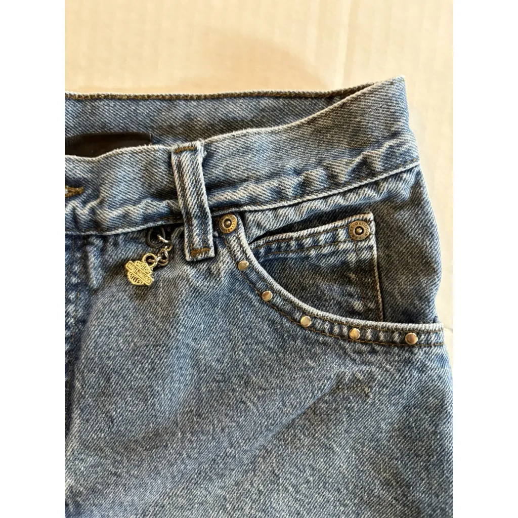 Harley Davidson Shorts Womens Blue Motorcycle Denim Biker Raw Hem Charm Small/M - Image 2