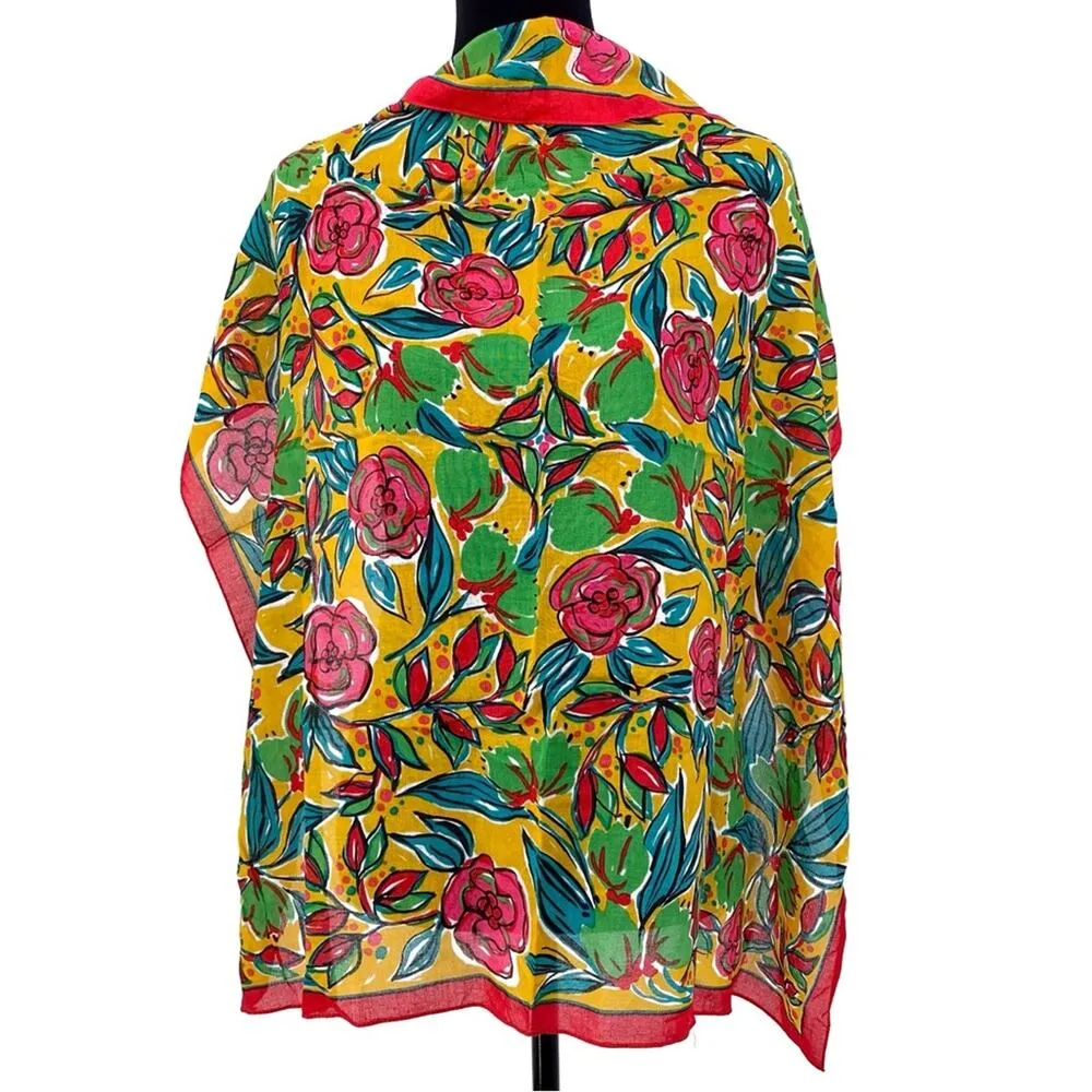 EXPRESS Floral Square Neck Scarf Red Yellow Green - Image 3