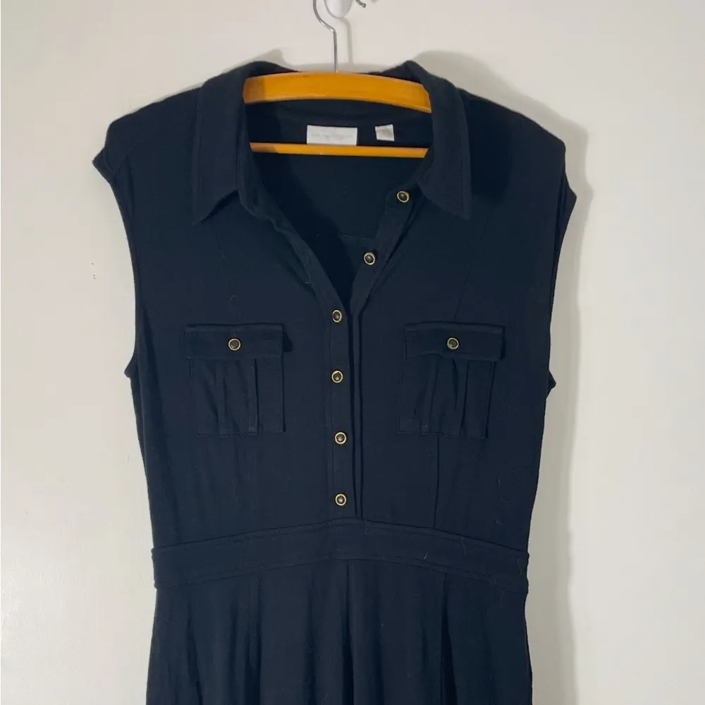 New York & Company Stretch Sleeveless Collared Black Knee Length Dress Size M Size M - Image 9