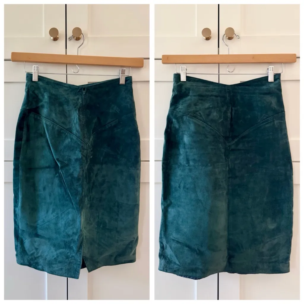 VTG Georgetown Leather Emerald Green Western Style Suede Suit Skirt, sz. 5/6 - Image 2