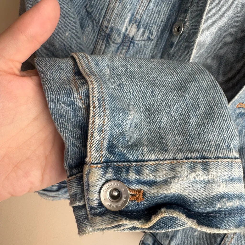 Zara Blue Distressed Jean Jacket Size Medium - Image 3